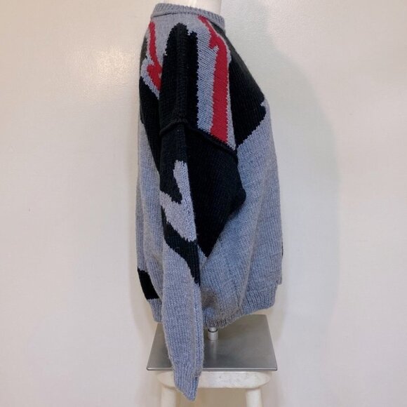 Vintage Handmade Grey Acrylic Knit Crew Neck Sweater L - Picture 4 of 9